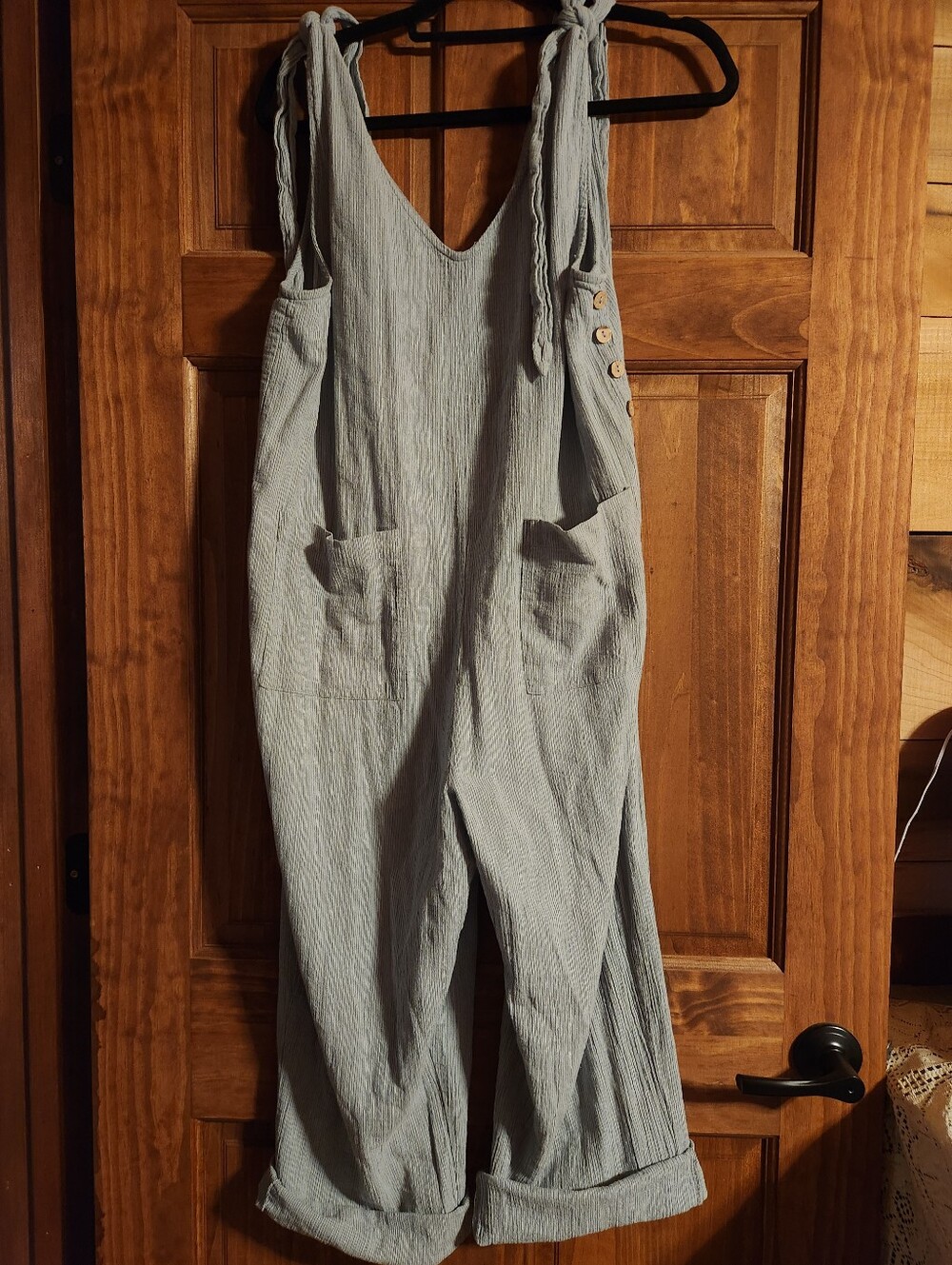 easel Light Blue Tie-Shoulder Jumpsuit Overalls